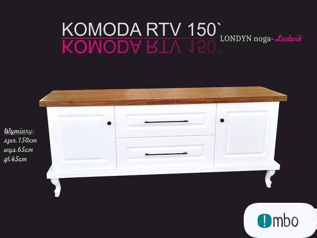 Biała Komoda RTV 150` LONDYN na nodze Ludwik Blat Dąb BEKAS Producent - 1